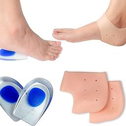 Wonder Care Pair Of 1 Silicone Heel socks & Heel Cup, Protectors For Moisturizing Heels, Cracked Heel Protection, Relief Blister, Heel Spurs, And Plantar Fascitis Wrap (Heel Gel Socks+Heel Cup(L)-31