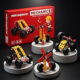 MiniExplorer Metallic Building Blocks 14-in-1 Educational Engineering STEM Education Toy, 155+ pcs in The Game, can Make 14+ Models | Kids Age 7+ Years, Birthday Return Gift-30