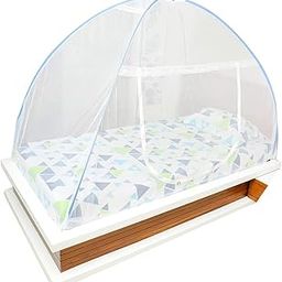 Evafly Mosquito Net for Single Bed Foldable Machardani Polyester Strong Net Flexible Fiberglass Rod Oval Shape - Blue.-92