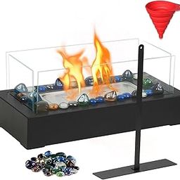 BRIAN & DANY Tabletop Fire Pit Indoor & Outdoor, [2-3h Burning Time] Fire Pit Tabletop with Cobblestone, 4 Pieces of Glass Ethanol Table Top Firepit Gift for Adult Decor Home Patio Balcony, Black-image-65