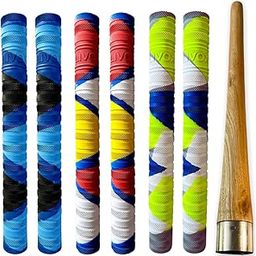 LIVOX Bracelet Ring Texture Cricket Bat Handle Rubber Grip with Cone for Better Shock Absorbing Cricket Accessories Gripper Cone, 6 Grips and 1 Wooden Cone-15