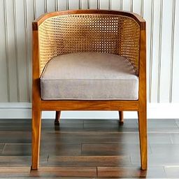 Rattan Cane Accent Chair with Cushioned Seat – Wooden Frame, Beige Upholstery – Stylish Lounge or Living Room Chair-image-19
