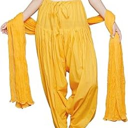 Womens Cotton Full Patiala Salwar Pyjama with Dupatta (Free Size) Sunshine Yellow-image-99