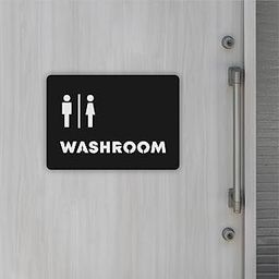 TOPTAG Washroom Men Women Sign Board Self-Adhesive Wall Sticker for Office, Stores, Cafe, Hotel, Restaurant, Restroom, Business & Shop (Horizontal, Black)-image-15