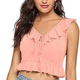 Women's Sleeveless Ruffle Peplum Crop Top | Cotton Blend Stylish Fitted Top for Girls Casual Fashion Top-image-13