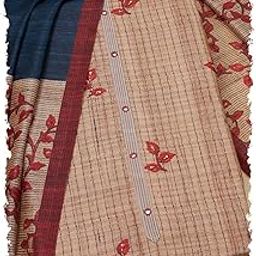 Womens Beige Tussar Botanical Print Unstitch Dress Material With Sequins-picture-39