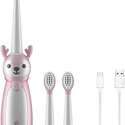 Baby Bucket Kids Electric Toothbrush for Ages 3+, IPX7 Waterproof, Rechargeable, 3 Smart Modes with Memory, Includes 3 Replacement Brush Heads-Pink)-image-26