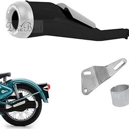 Dhe Best SR-16 Bike Bullet Silencer Heavy Duty Multi Bend Bazooka/Cobra Silencer Exhaust Glasswool/Filter Black End Chrome with Zed Clamp Bush for RE Classic Battle Green 350-image-66
