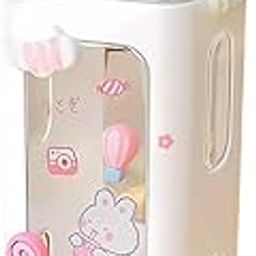 pelton Kawaii Water Bottle with Straw and Sticker, Kawaii Bear Water Bottle, Large Sport Plastic Portable Square Drinking Bottle for Girl, Cute Juice Tea Water Cups (Off White)-image-84