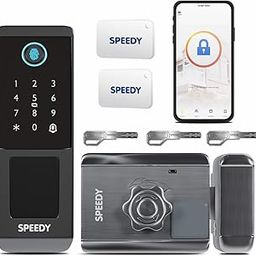 Speedy DRL-02 Wi-Fi Rim Lock for Internal Doors | Smart Door Lock | App, Fingerprint, PIN, RFID Card & Emergency Key | Free Installation | Door Thickness Should be Between: 20-65mm-25