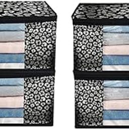 Amira Industries Clothes Organizer For Wardrobe - Storage Organizer For Saree | Shirts | Salwar Suit | Lehenga - Dress Organizer For Wardrobe - Saree Covers With Zip (Black) Set of 4-image-55