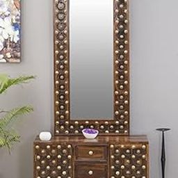 Advika Handicraft Sheesham Solid Wood Brass Bakhra Dressing Table-image-94