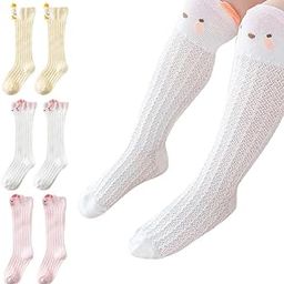 3 Pairs Baby Girls Stocking Polyester Cotton Mesh Stocking Knee High Breathable Summer Stockings Cartoon Baby Stockings Gift for Baby Girls 0-3 Years Old-61