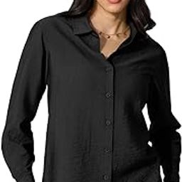 Back Tie Up Shirt: Black Women and Girls Full Sleeves Spread Collar Solid Crinkled Viscose Nylon Blend Regular Fit Lightweight Summer Boyfriend Shirt for Casual Streetwear-image-17