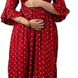 Women's Polka Dot Printed Rayon Maternity Kurti/Pregnancy Kurta/Easy Breast Feeding Kurta with Zippers for Nursing Pre and Post Pregnancy-image-49
