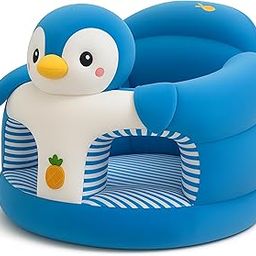 Nappi Ninjas Kids Plush Sofa Chair, Cartoon Baby Sofa with Hidden Play Area Design Baby Support Seat with Striped Interior, 6 Months-3 Years, Green (Cotton, Blue Baby Penguin)-picture-15