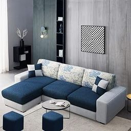 FURNY Florida Fabric 4 Seater LHS Sectional L Shape Sofa Set (Blue-Light Grey)-image-63