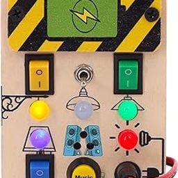 Bakiau ActionPad 561 – Electric Busy Board with 5 Lights, 6 Buttons & 1 Music Rhythm | Plug, Toggle, Switch, Push Buttons | Montessori Sensory Toy for Kids | Safe Wooden Activity Board | Ages 1+-image-35