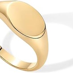 14K Gold Plated Pink Signet Ring for Women | Lightweight Statement Bands | Thick Signet Stackable Rings-7