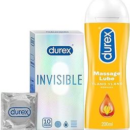 Durex Invisible Super Ultra Thin Condoms for Men 10s with Durex Play Massage Gel 2 in 1 Sensual 200ml-0