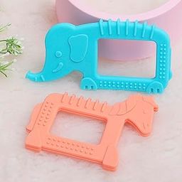 R for Rabbit Tiny Bites Safari Soft Silicone Teether for 4+ Months Baby BPA Free 100% Food Grade Teething Toys for Babies with Multiple Teething Surface & Soft Edges (Elephant Blue + Horse Orange)-8