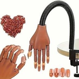 Nail Art Practice Hands, Flexible Detachable Fake Mannequin Hands with 100 Brown Fake Nail Tips.-25