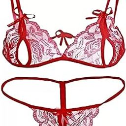 Women's Net Mini Bikini Babydoll Nightwear Lace Bra Panty/Nighty For Special Nights/Sleepwear Hot And Sexy Honeymoon & Anniversary Dress Size Free Red Color-10