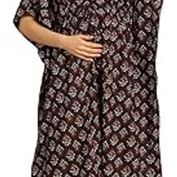 Printed Cotton Maternity Kaftan Nighty/Free Size/Feeding/Nursing/Zipper/Drawstring/Printed/Calf Length-image-71