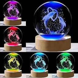 NIRDAMBHAY 3D Galaxy Crystal Ball Lamp with LED Wooden Base - Solar System Night Light, 3D Crystals Ball, Galaxy Night Lamp Ball, Galaxy Bal (RGB Heart Dolphin)-image-39