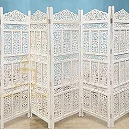 CRAFT DECOR Wooden Partition for Living Rooms, Wood Screen Separators, Wooden Room Wall Dividers 6 Wall Panels, Folding Screen for Living Room/Bedroom/Office/Restaurant/Pooja (White)-image-48