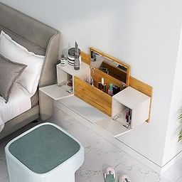 Bniture Engineered Wood Wall Mount Dressing Table with 2 Door, Mirror and Huge Storage Space | Wall Mount Vanity (Giant Wood & Frosty White)-35