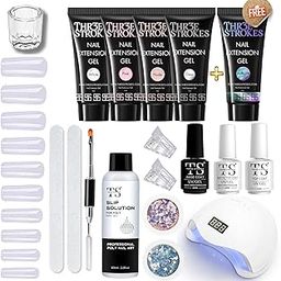 THR3E STROKES Professional Poly Gel Nail Kit with U V Light Starter Kit, 6 Pcs Builder Gel Nail Extension Kit for Beginners with Everything Nail Art DIY (SAPPHIRE KIT)-18