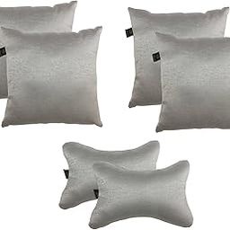 Lushomes car Pillows and Cushions, Textured car Pillow, Pillows for car, car Pillow Set of 6, car Cushion Set(4 pc Cushions-12 x 12 inches & 2 pcs Neck Rest Pillow 6x10 inches) (Light Grey)-17