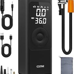 COSTAR Smart Tyre Inflator Portable Car Air Pump, 150PSI Electric Pump with Dual Values Display, Cordless Air Compressor with 6000 mAh Battery & DC Cord, Motorcycles, Balls, Car Accessories, Black-image-64