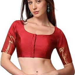 Women's Red Designer Jacquard Redymade Saree Blouse | Ready to Wear Blouse with Hook and Eye Closure-image-17