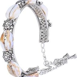 Navratri Ethnic Silver Oxidised Afghani Boho Cowrie Shell Adjustable Cuff Kada Bracelet For Women-image-24