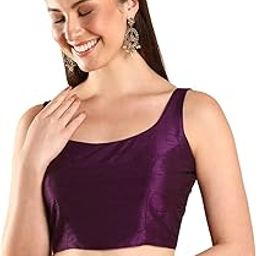 Round Neck Silk Sleeveless Readymade Saree Blouse for Women Stylish | Purple-image-27