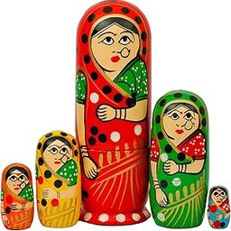 Toolart® Hand-Painted Indian Wooden Nesting Dolls Set of 5 – Colorful Matryoshka Style Traditional Art Toy for Kids & Home Décor (Multicolor) AH_Wooden_Doll_5_Color-picture-20