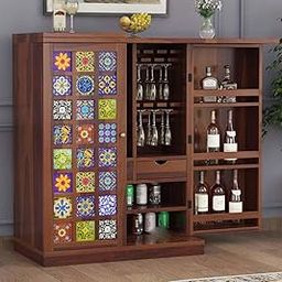 Krafting Kustoms Wood Bar Cabinet for Home | Bar Cabinet for Living Room | Bar Units, Wine Rack with Drawer | Corner Bar Cabinet | Home Bar Furniture, Wooden Bar Cabinet Honey Brown-image-1