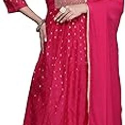 A-Line Embroidered Chanderi Silk Kurta With Pant & Dupatta Set For Women-image-80