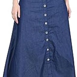 Full Length Light Denim Button-up Blue Skirt-picture-55