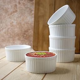 Clay Craft Basics - Ceramic Ramekin Bowl/Soufflé Dish For Baking And Serving Puddings, Custards Or Other Desserts - Set Of 6-180 Ml (White)-33