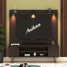 Anikaa Zenith Wall-Mounted Modern TV Unit with Metal Leg Storage Cabinet & 3 LED Lights Decorative Shelve | Wooden Back Panel TV Unit for Home & Living Room | Ideal for Up to 55" Inches Wenge (D.I.Y)-image-82