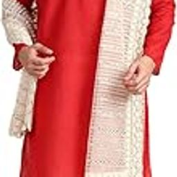 Men's Off White Mirror Work Net Dupatta for Kurta/Sherwani/Achkan-image-1