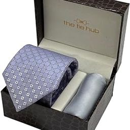 Lilac Geometric Necktie with Grey Pocket Square Combo for Men-picture-5