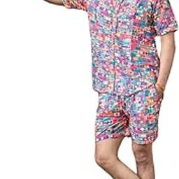 Multi Color Geometric Men's Cord Set for Vacation Wear | Sleeve Type Half Sleeve | Size : S-63