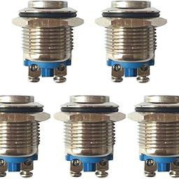 UJEAVETTE 5Pcs 16mm High Round Metal 1 NO Push Button Momentary Switch Latching Waterproof Screw Terminals Silver Contact-15