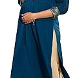 Women's Teal Blue Crepe Yoke Foil Printed Straight Maternity Kurta-8