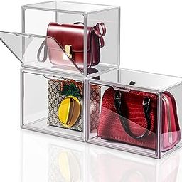 3Pack Display Case, Clear Plastic Magnetic Drop Front Storage Box, Starogegc Luxury Stackable Display Showcase for Handbag, Toys, Cosmetic, Shoe, Book(X-Large) (3)-image-71
