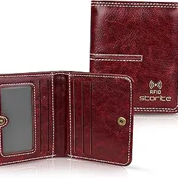 storite RFID Women's Stylish Compact Leather Wallet,6 Card Slots,1 ID Window, 1 Zipper & 1 Cash Compartment Ladies Mini Purse Money Pocket with Zipper Closure(Red wine-10.5 x 9 x 1Cm)-picture-14